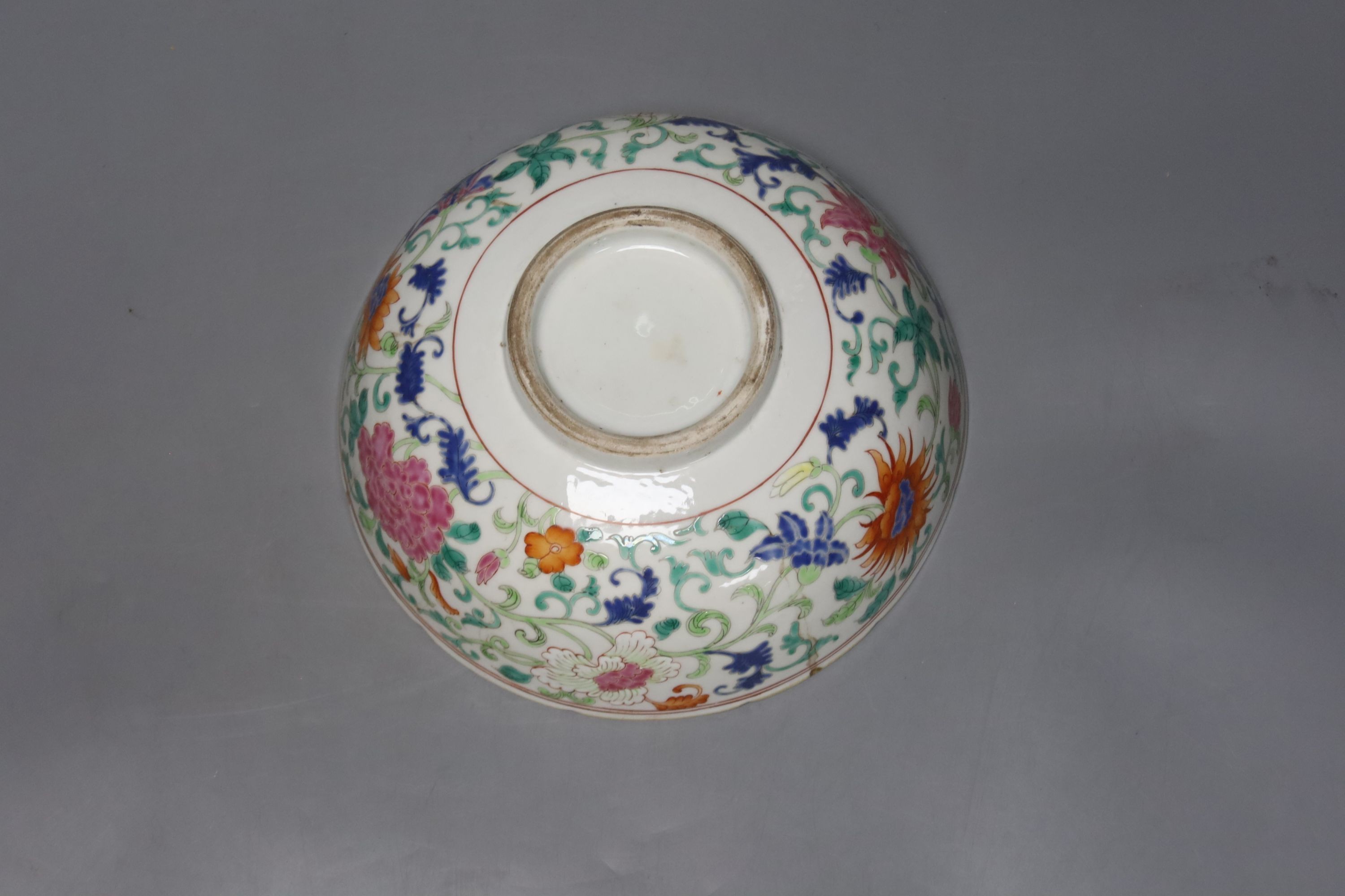 Two Chinese famille rose enamelled porcelain bowls, diameter 23cm
